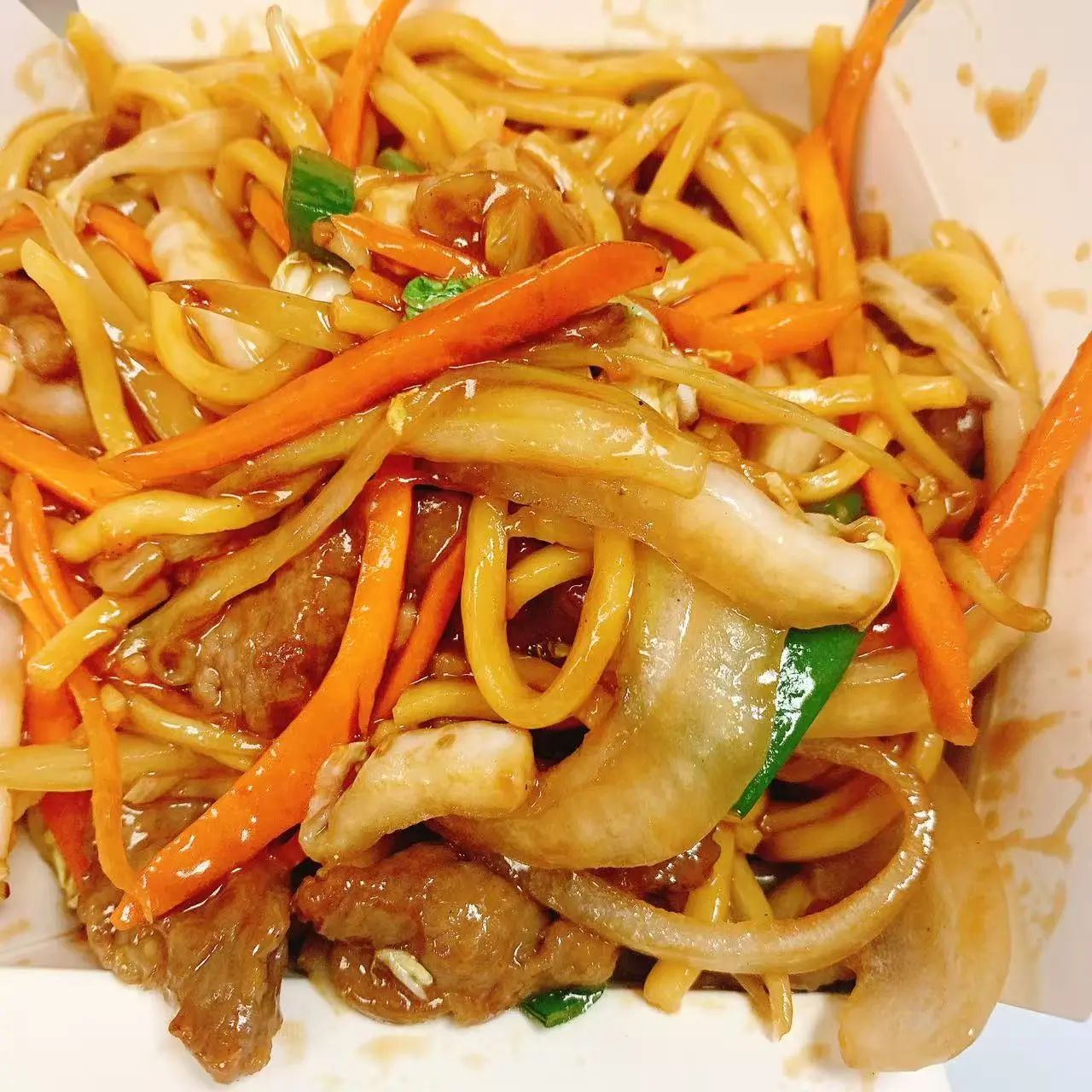 Tender beef with noodles and veggies at No.1 Chinese Food, a Chinese Restaurant in Jackson.